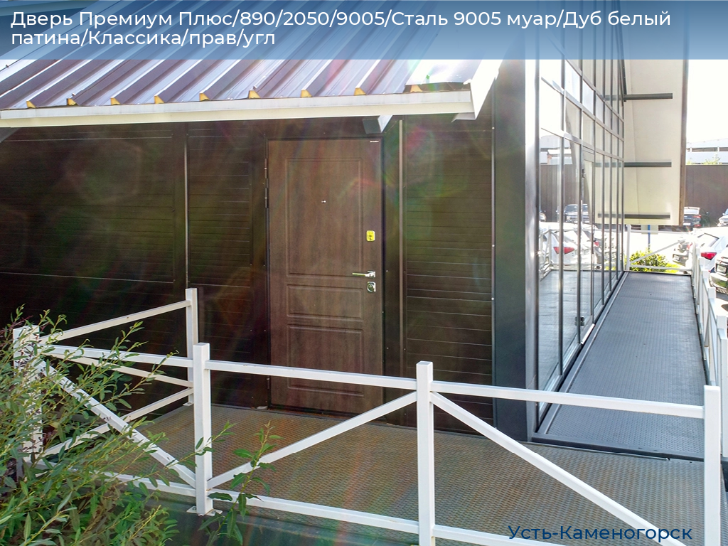 Дверь Премиум Плюс/890/2050/9005/Сталь 9005 муар/Дуб белый патина/Классика/прав/угл, 